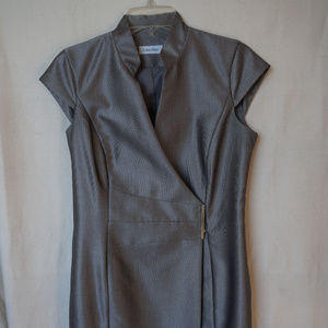 Calvin Klein Elegant Career Wrap Dress Metallic Gray Sz 6